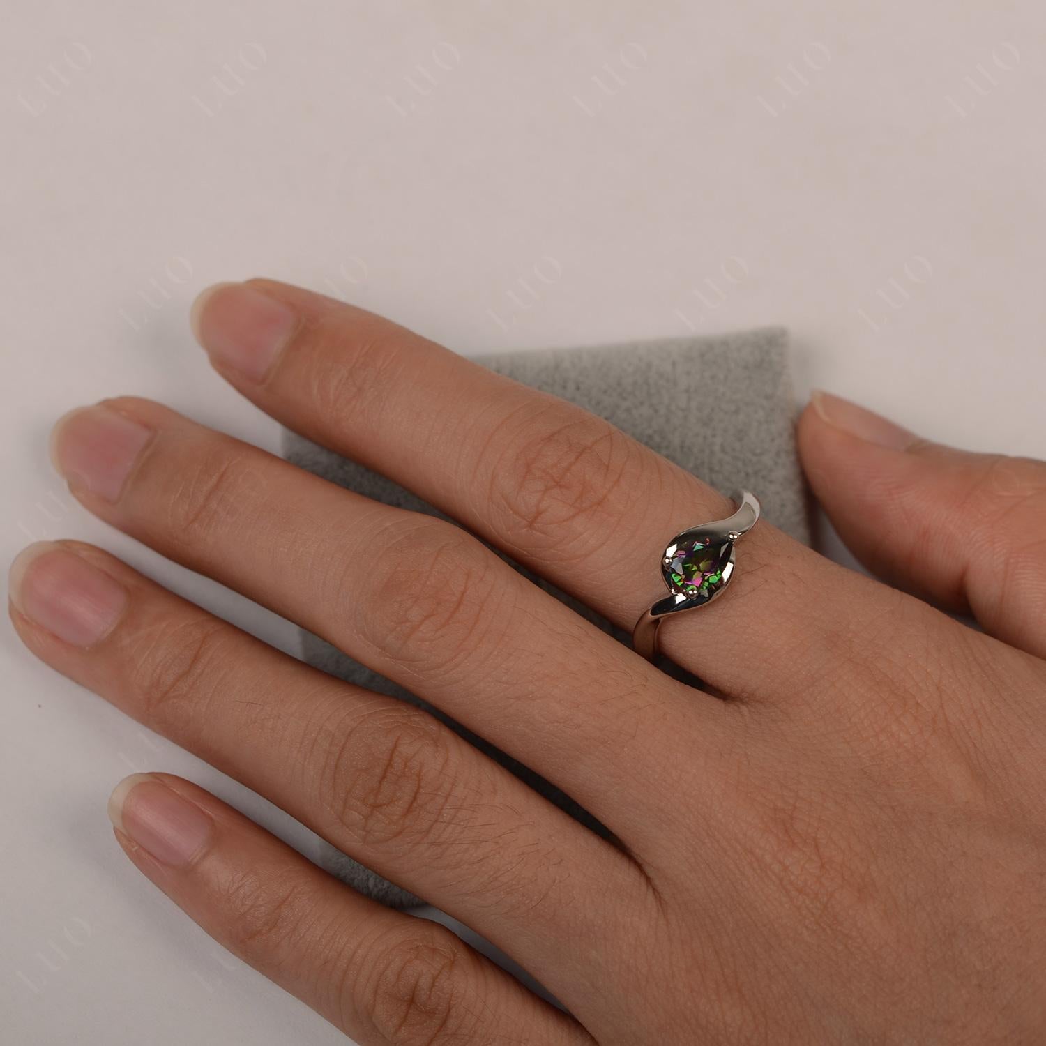 Pear Shaped Mystic Topaz East West Solitaire Ring - LUO Jewelry