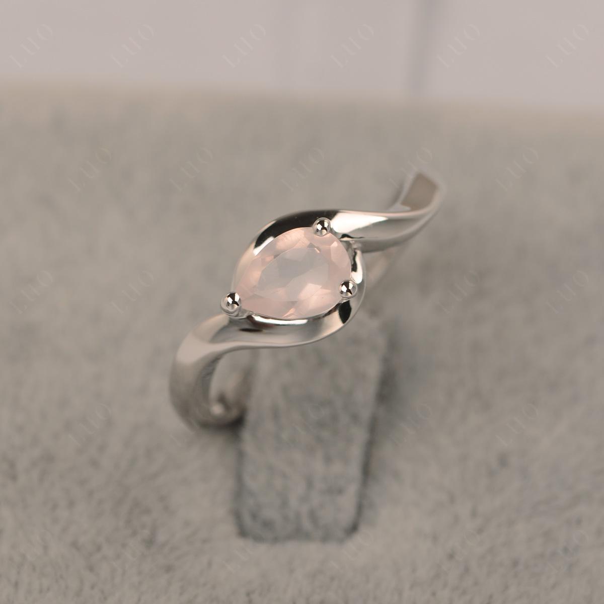 Pear Shaped Rose Quartz East West Solitaire Ring - LUO Jewelry