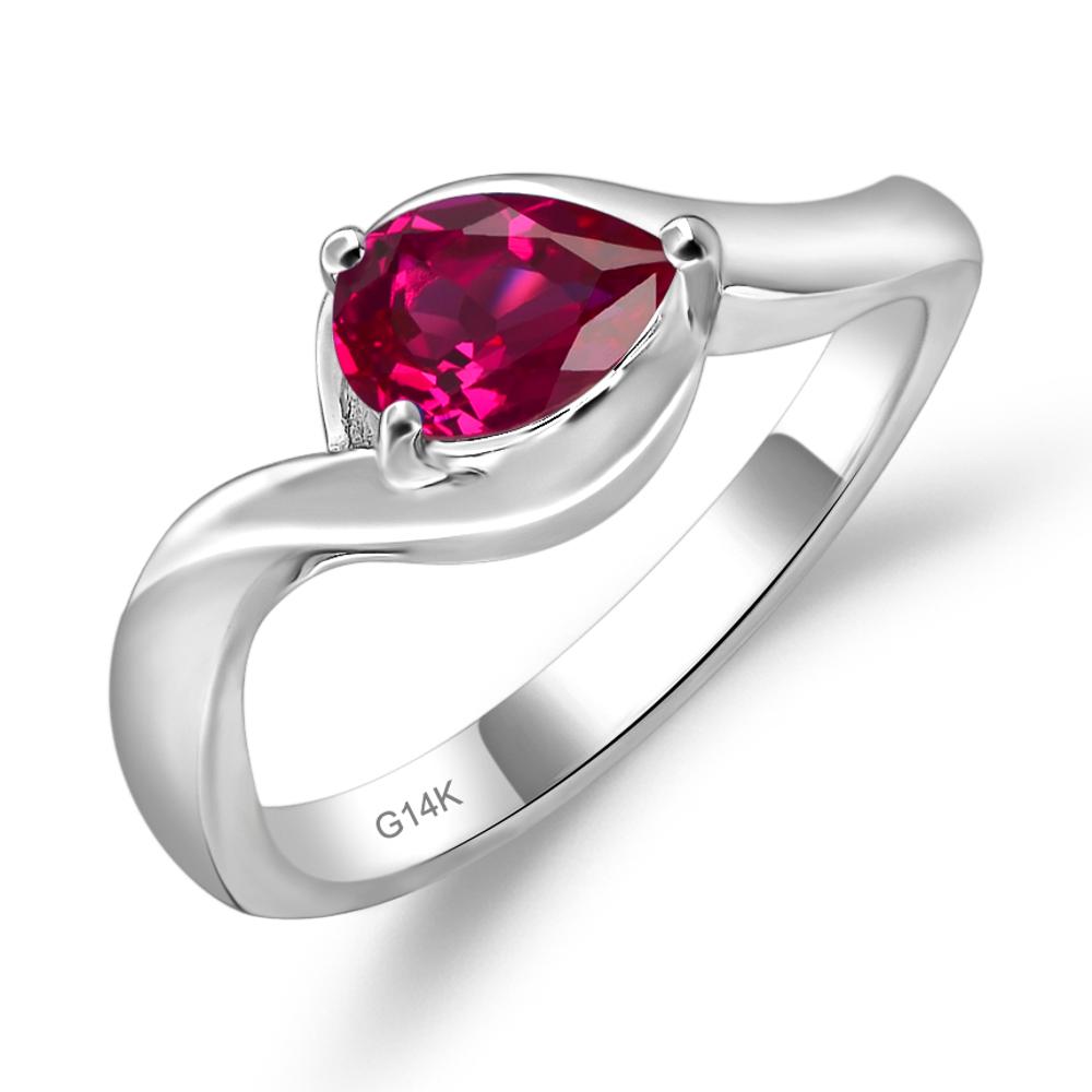Pear Shaped Ruby East West Solitaire Ring - LUO Jewelry #metal_14k white gold