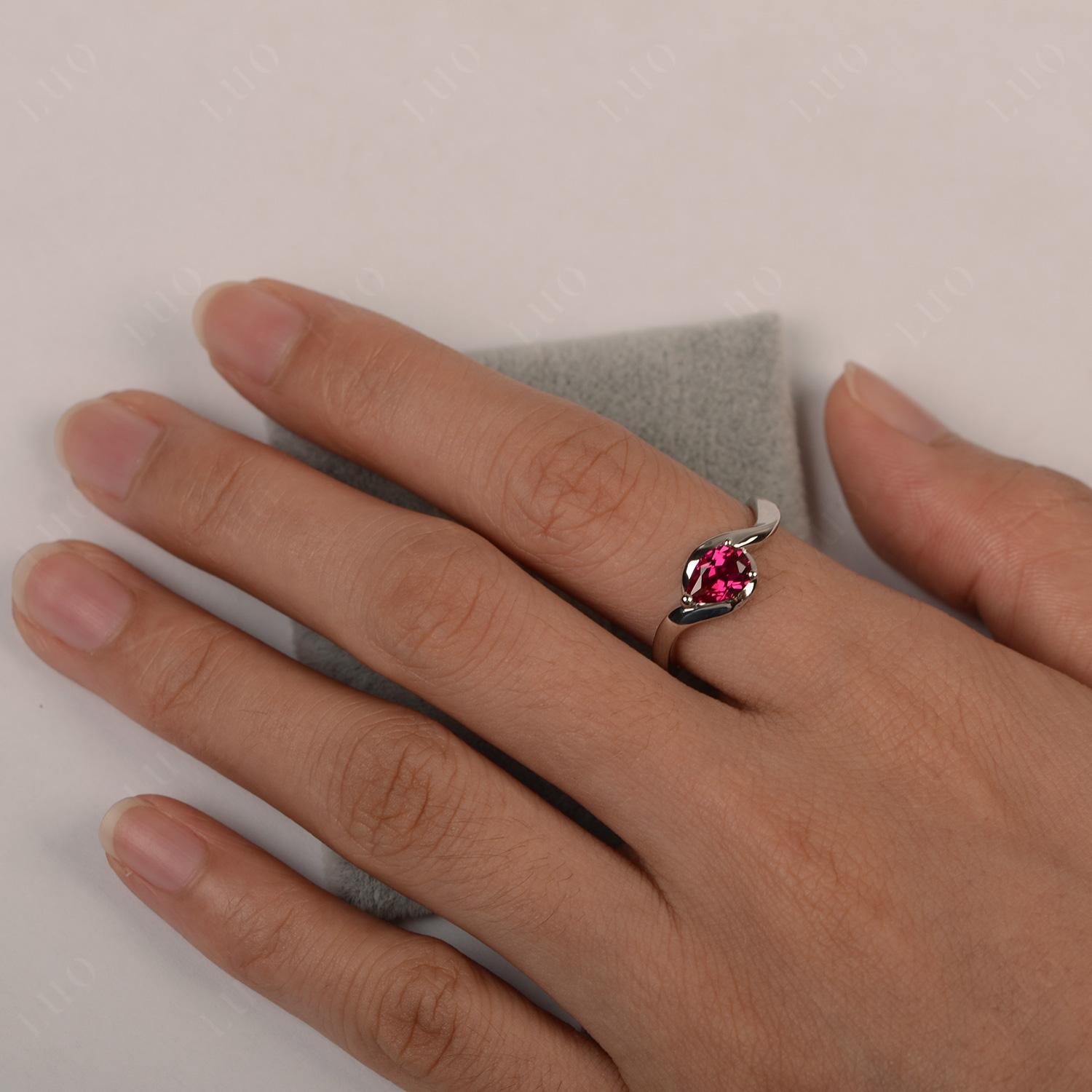 Pear Shaped Ruby East West Solitaire Ring - LUO Jewelry