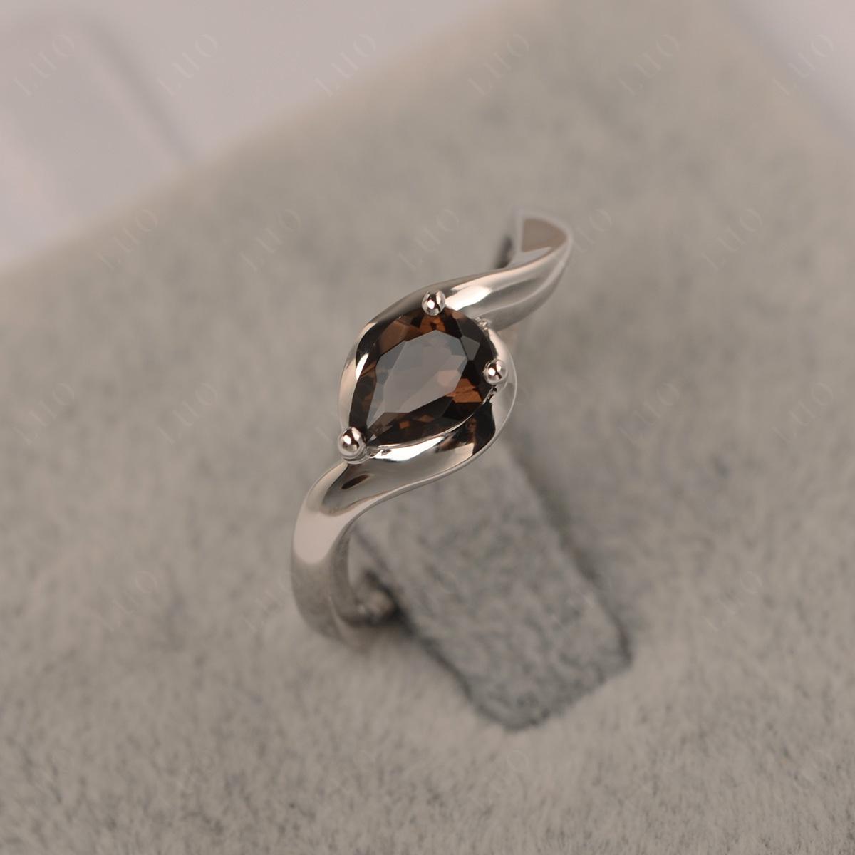 Pear Shaped Smoky Quartz East West Solitaire Ring - LUO Jewelry