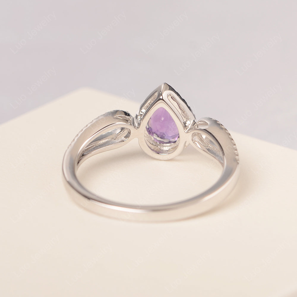 Pear Shaped Amethyst Halo Engagement Ring - LUO Jewelry