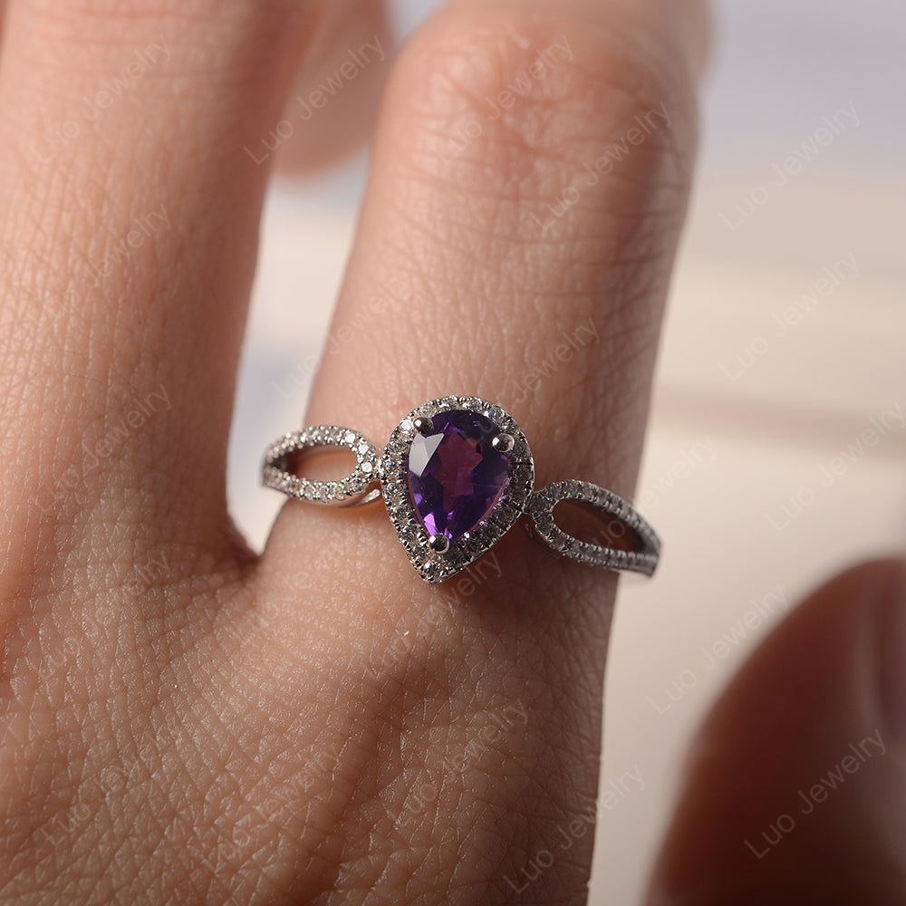 Pear Shaped Amethyst Halo Engagement Ring - LUO Jewelry
