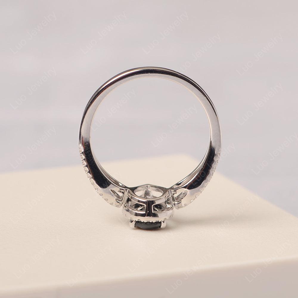 Pear Shaped Black Stone Halo Engagement Ring - LUO Jewelry
