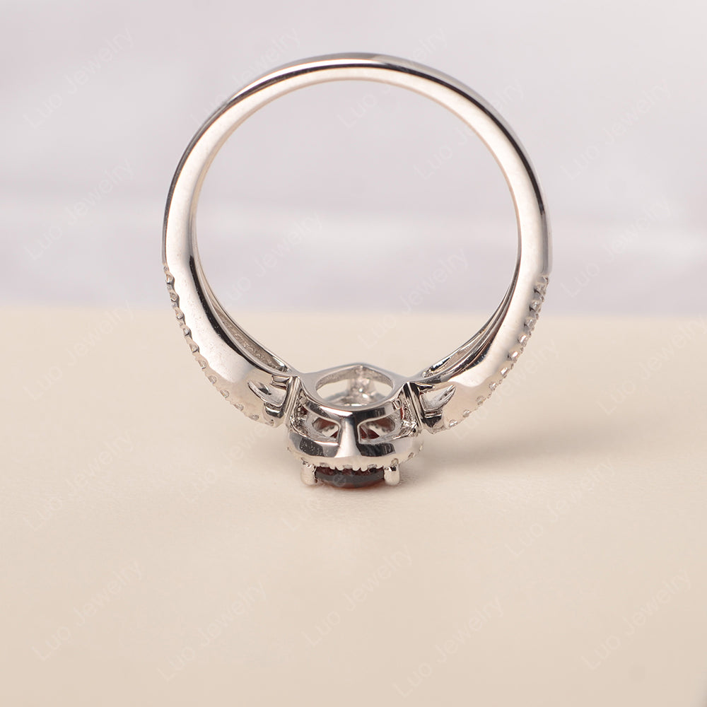 Pear Shaped Garnet Halo Engagement Ring - LUO Jewelry