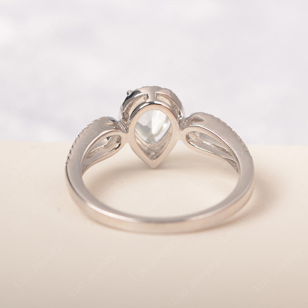 Pear Shaped Green Amethyst Halo Engagement Ring - LUO Jewelry