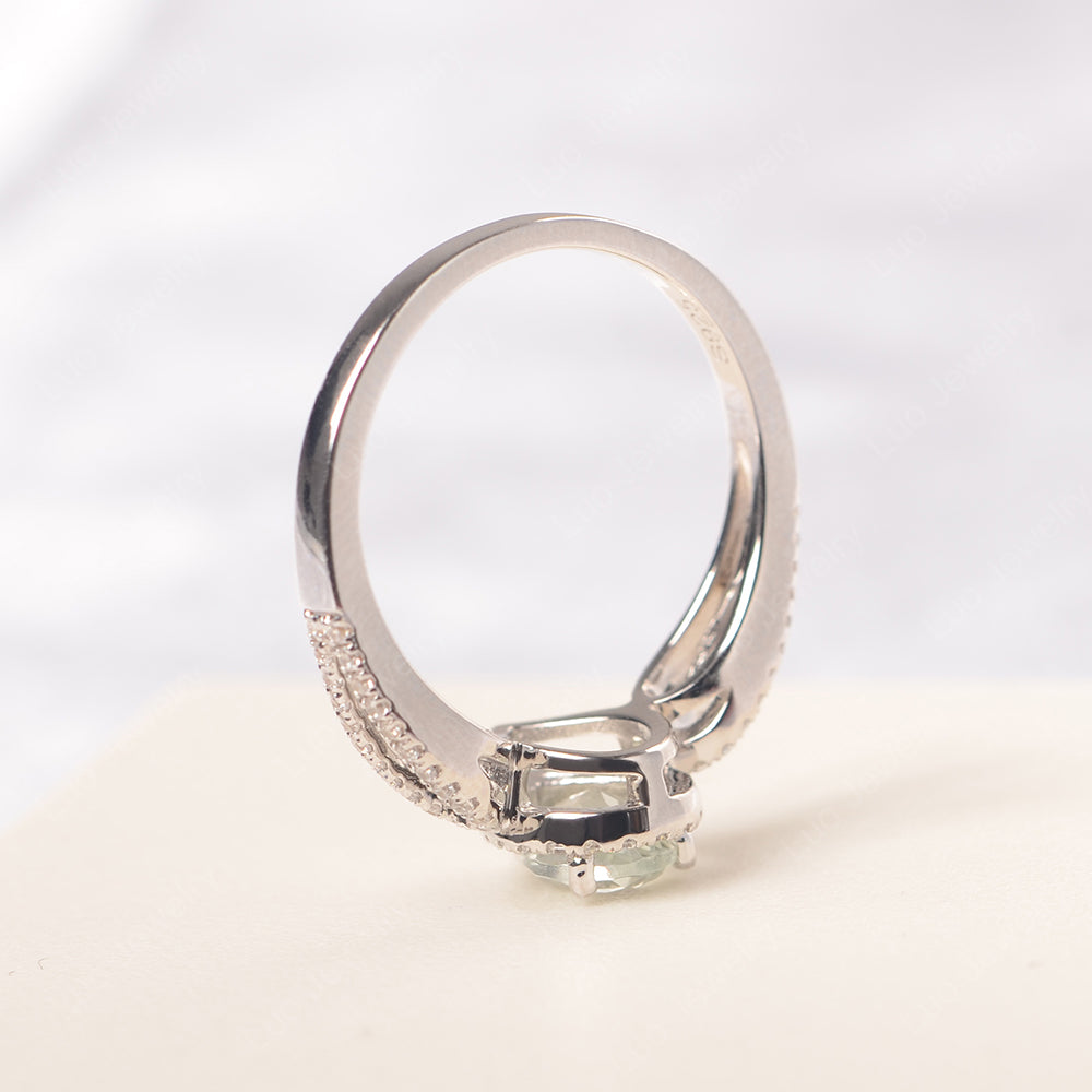 Pear Shaped Green Amethyst Halo Engagement Ring - LUO Jewelry