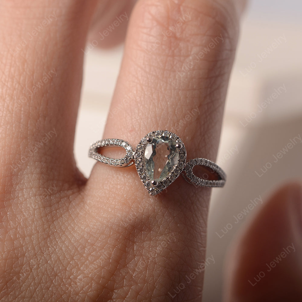 Pear Shaped Green Amethyst Halo Engagement Ring - LUO Jewelry