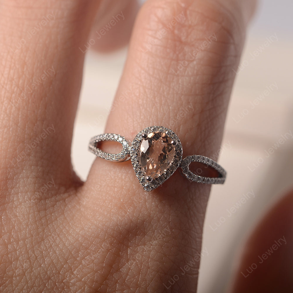 Pear Shaped Morganite Halo Engagement Ring - LUO Jewelry