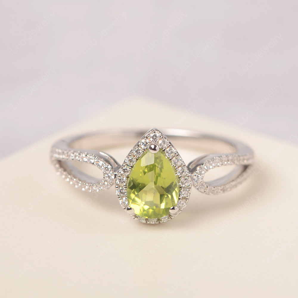 Pear Shaped Peridot Halo Engagement Ring - LUO Jewelry