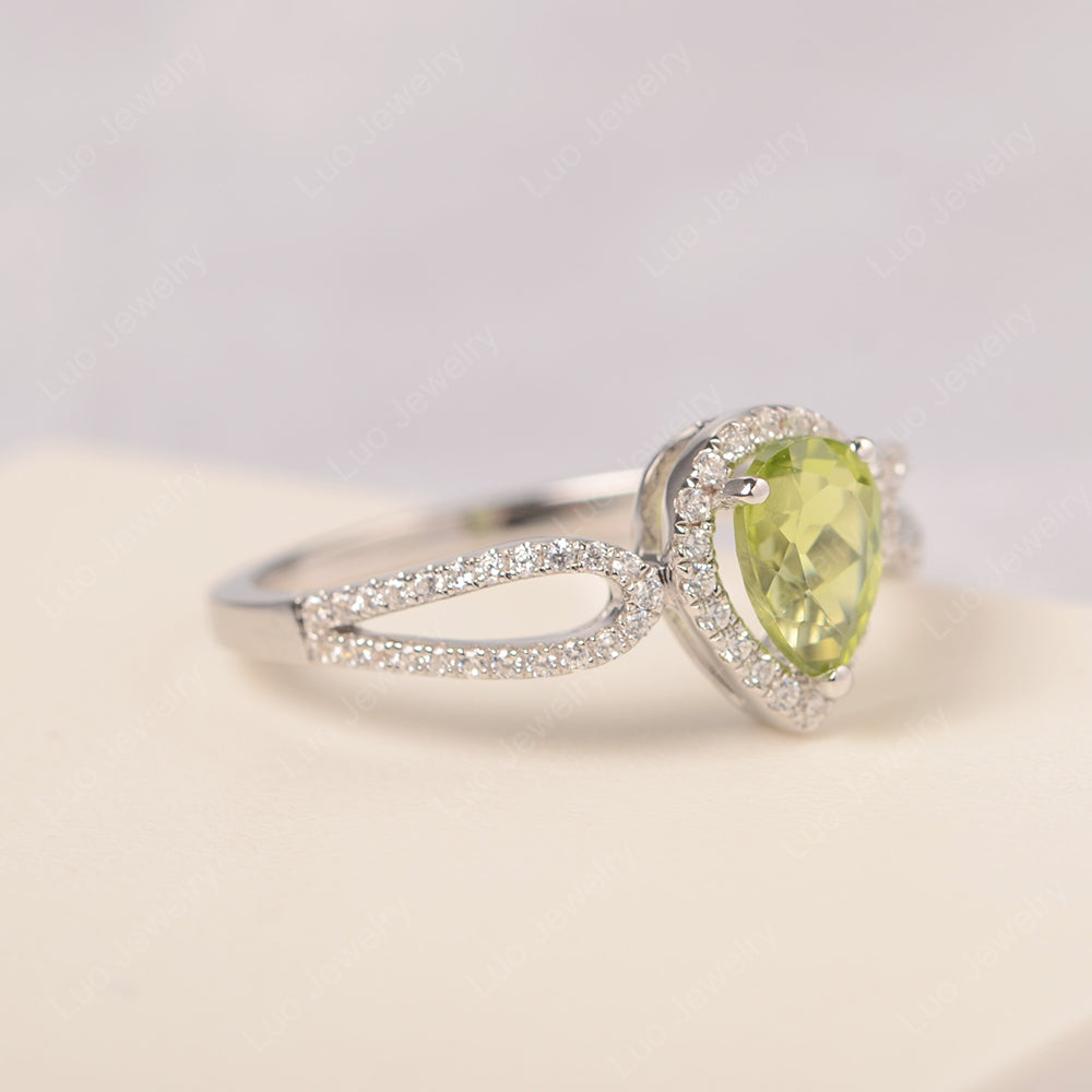 Pear Shaped Peridot Halo Engagement Ring - LUO Jewelry