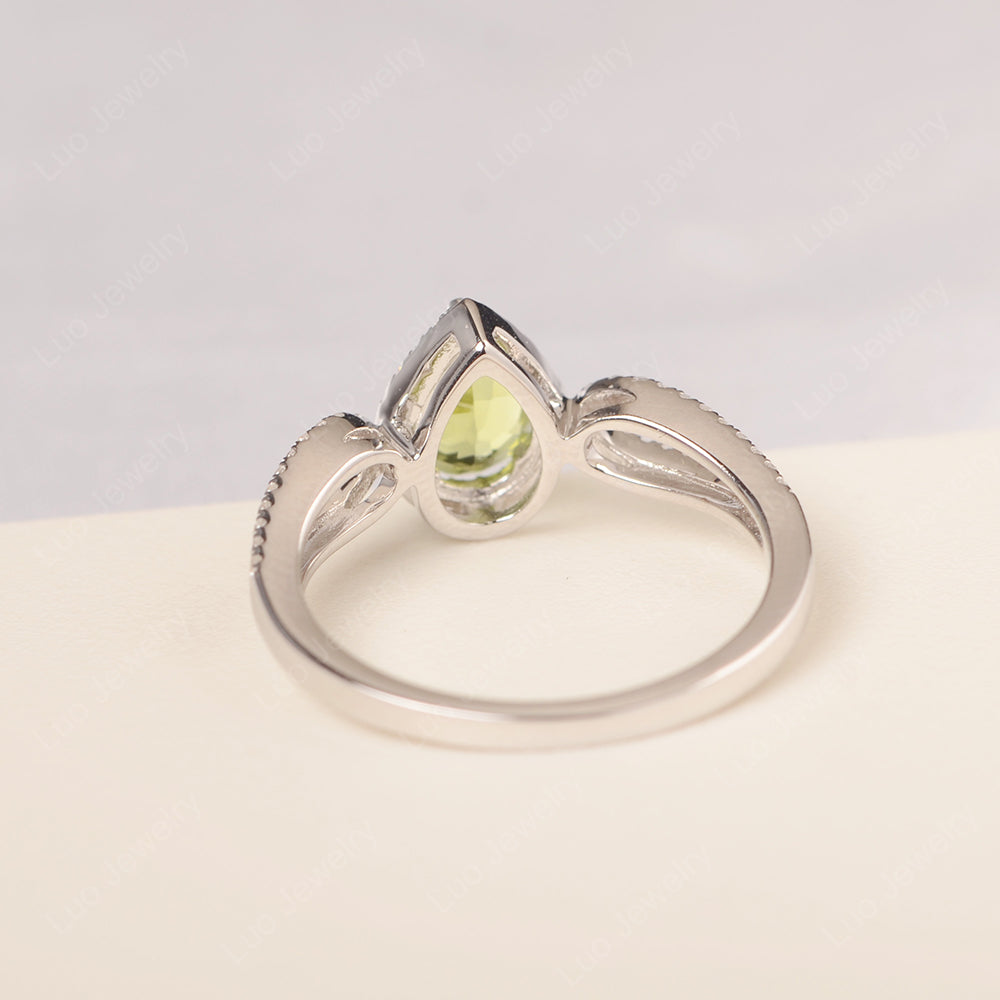 Pear Shaped Peridot Halo Engagement Ring - LUO Jewelry