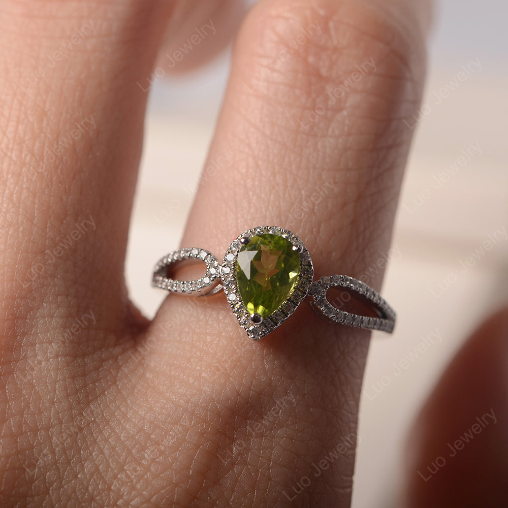 Pear Shaped Peridot Halo Engagement Ring - LUO Jewelry