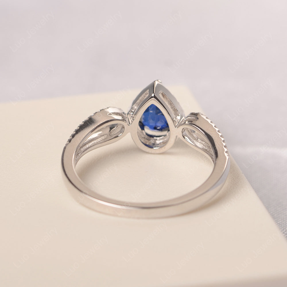 Pear Shaped Lab Sapphire Halo Engagement Ring - LUO Jewelry