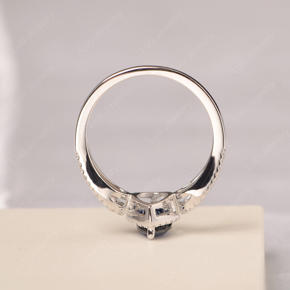 Pear Shaped Lab Sapphire Halo Engagement Ring - LUO Jewelry