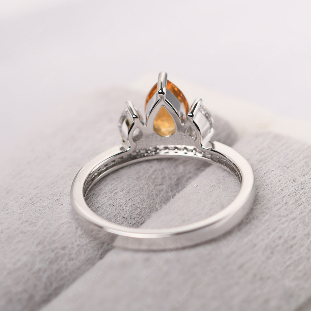 Teardrop Citrine 3 Stone Mothers Ring Silver - LUO Jewelry