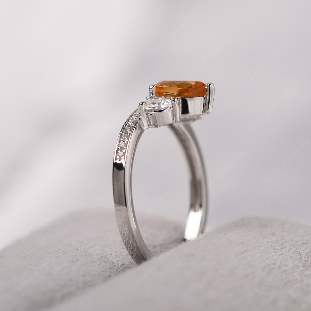 Teardrop Citrine 3 Stone Mothers Ring Silver - LUO Jewelry