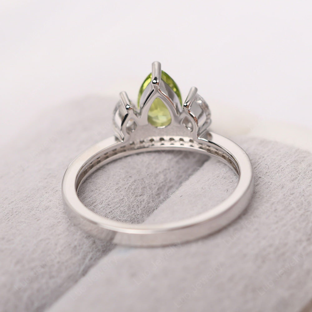 Teardrop Peridot 3 Stone Mothers Ring Silver - LUO Jewelry