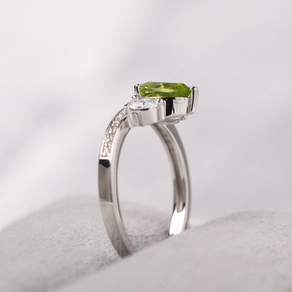 Teardrop Peridot 3 Stone Mothers Ring Silver - LUO Jewelry