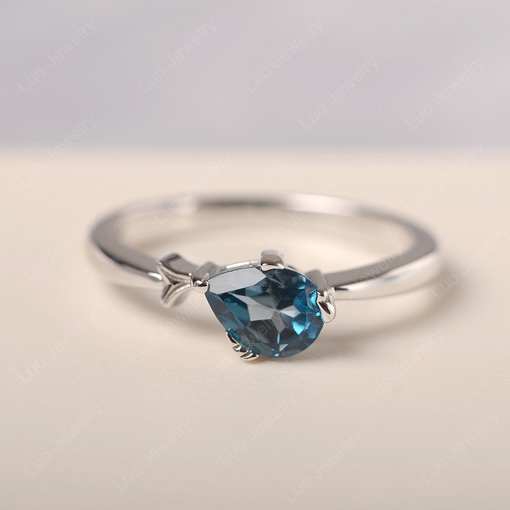 Pear Shaped London Blue Topaz Ring Fish Ring - LUO Jewelry