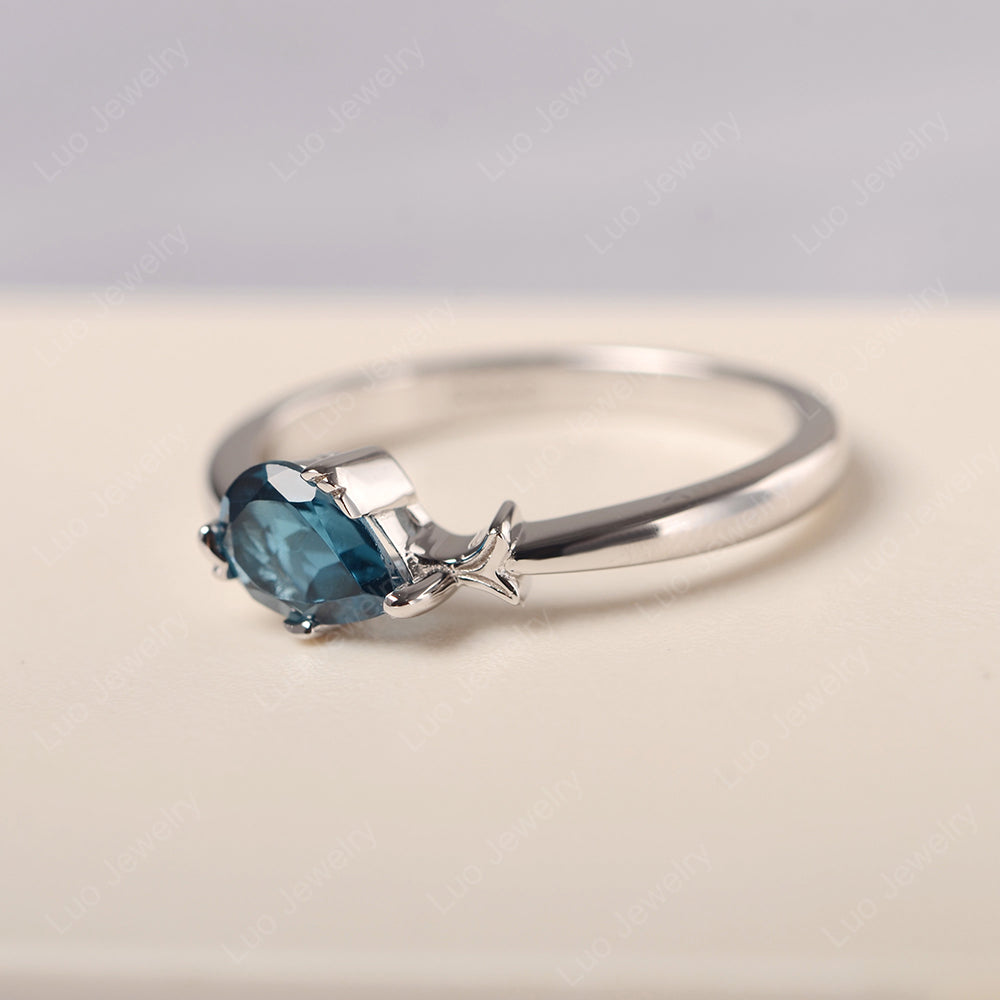 Pear Shaped London Blue Topaz Ring Fish Ring - LUO Jewelry