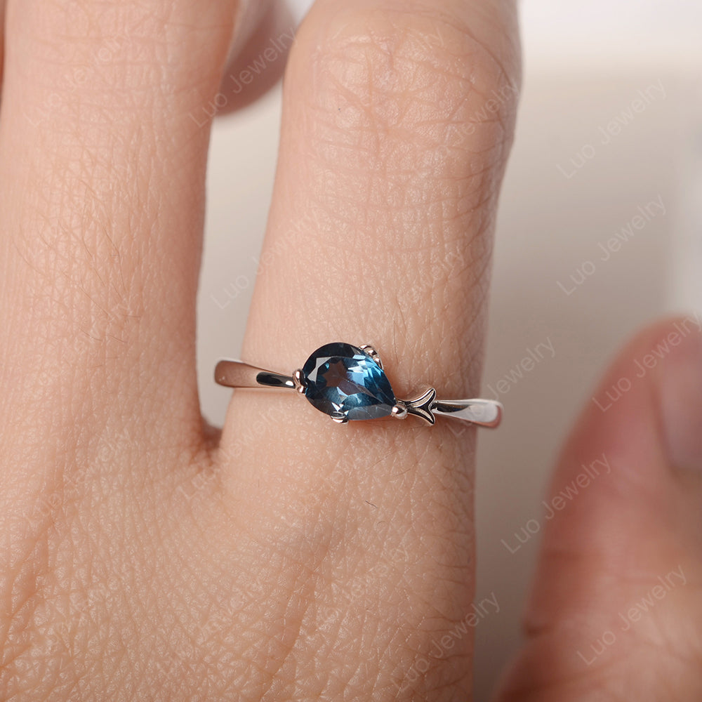 Pear Shaped London Blue Topaz Ring Fish Ring - LUO Jewelry