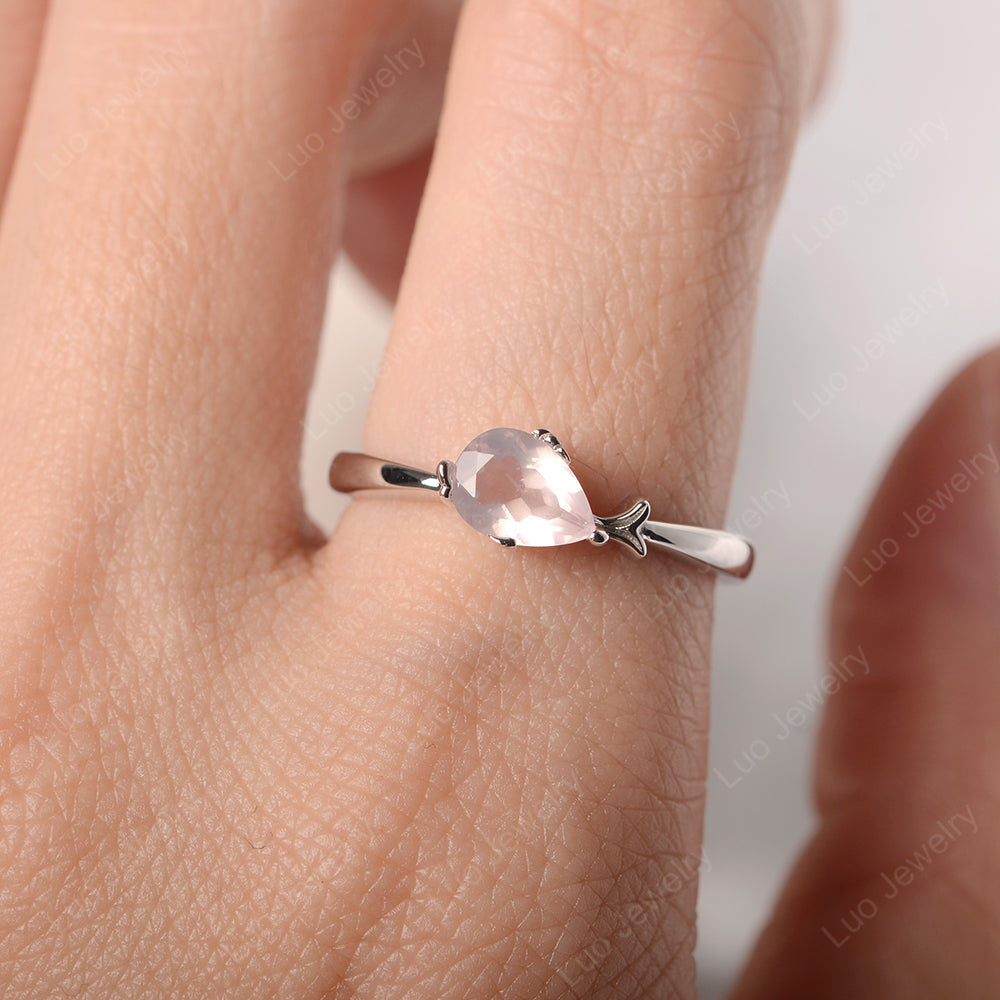 Pear Shaped Rose Quartz Ring Fish Ring - LUO Jewelry