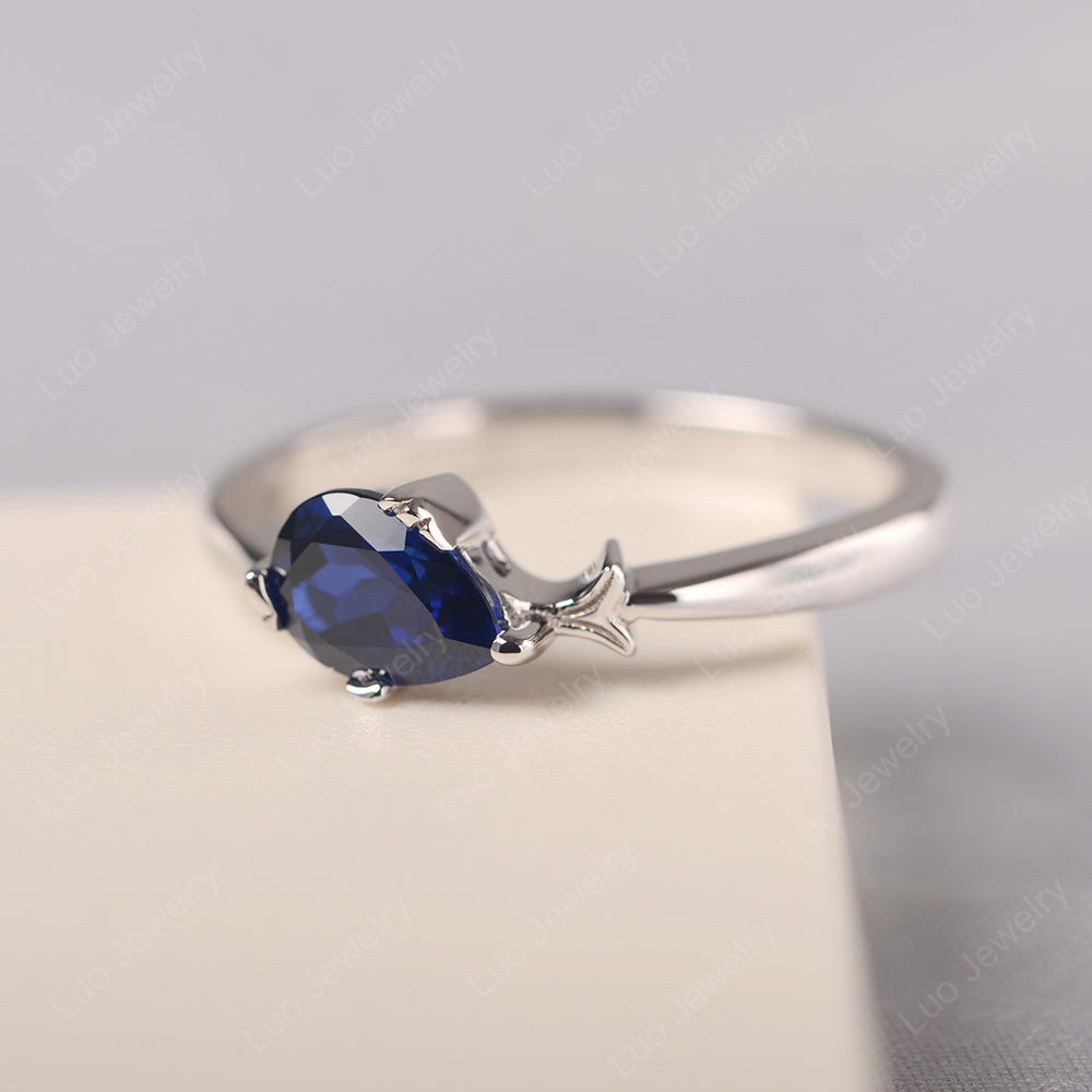Pear Shaped Lab Sapphire Ring Fish Ring - LUO Jewelry