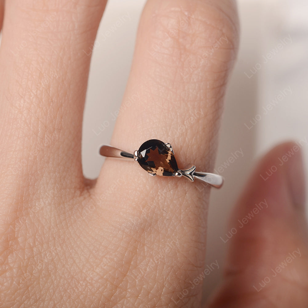 Pear Shaped Smoky Quartz Ring Fish Ring - LUO Jewelry