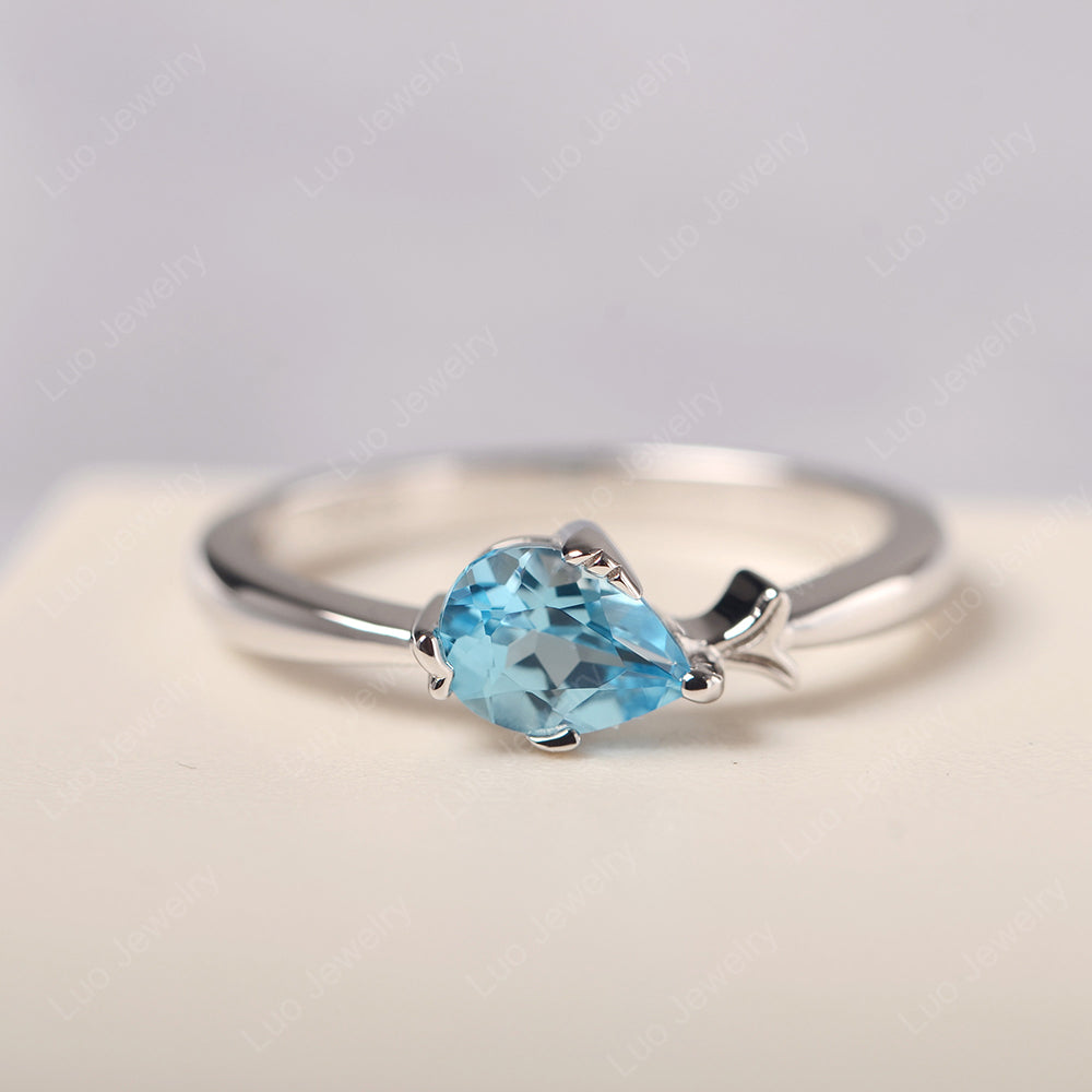 Pear Shaped Swiss Blue Topaz Ring Fish Ring - LUO Jewelry