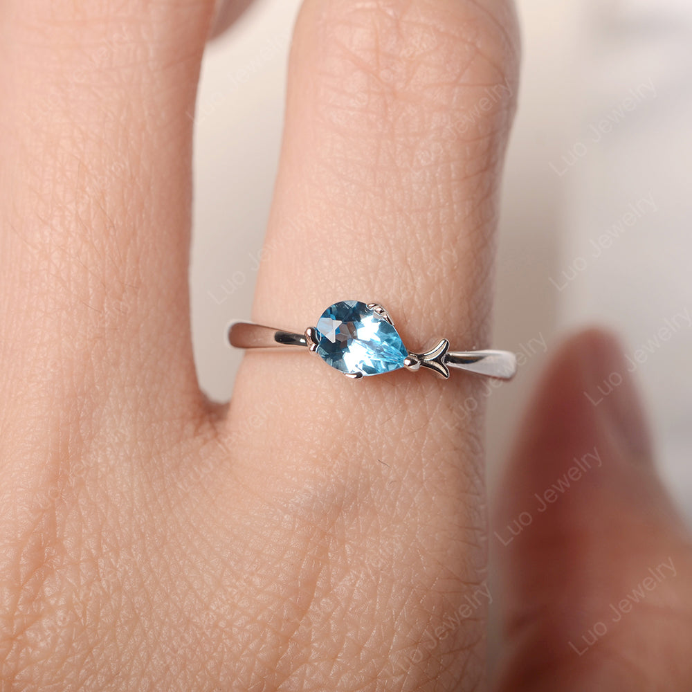 Pear Shaped Swiss Blue Topaz Ring Fish Ring - LUO Jewelry