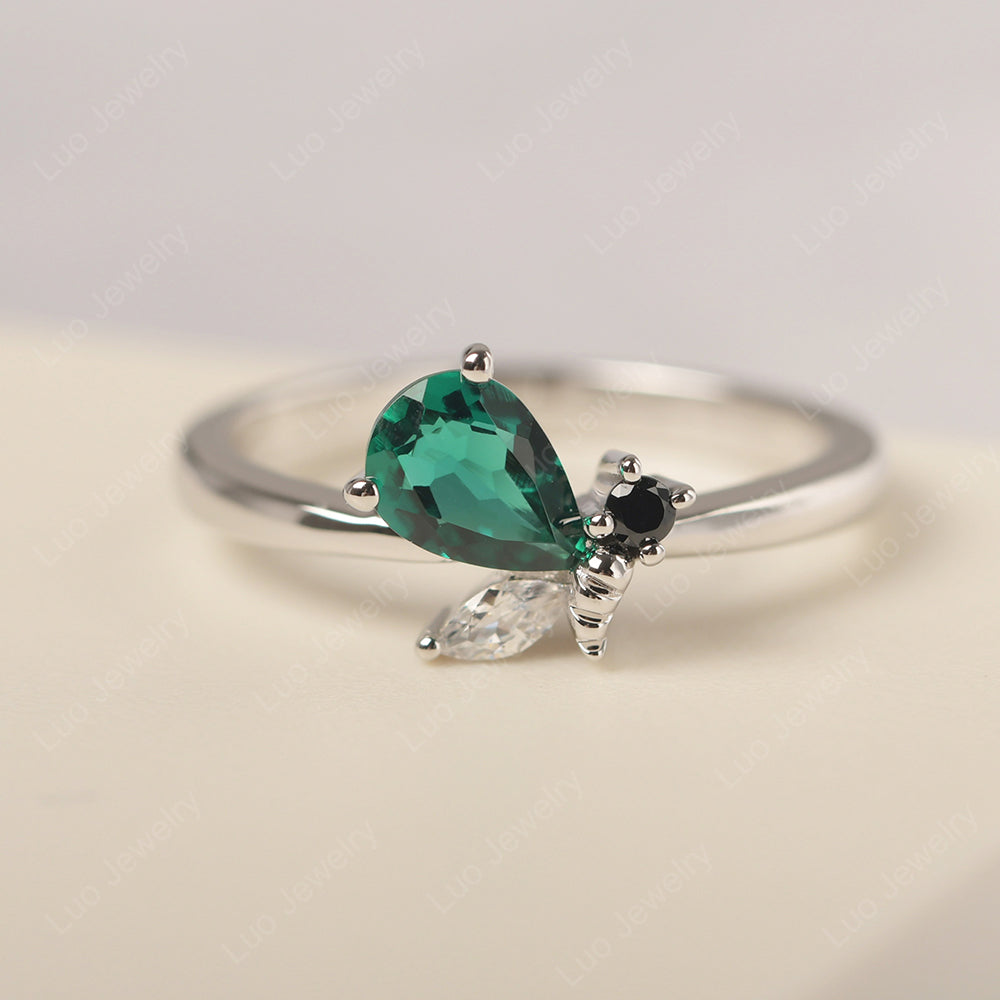 Lab Emerald Engagement Ring Butterfly Ring - LUO Jewelry