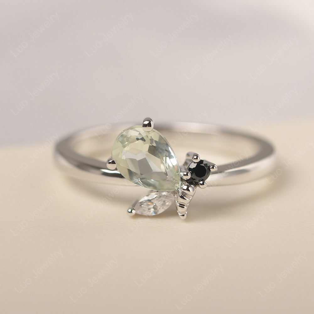 Green Amethyst Engagement Ring Butterfly Ring - LUO Jewelry