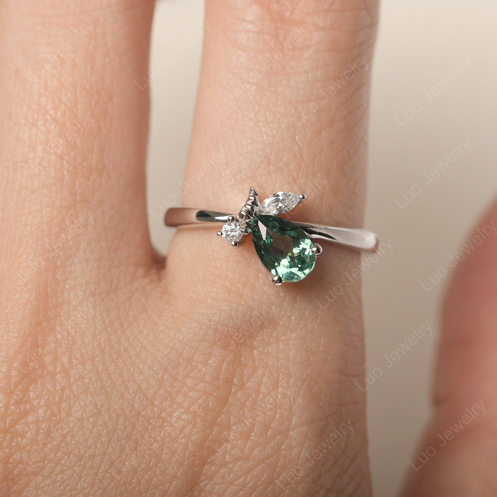 Green Sapphire Engagement Ring Butterfly Ring - LUO Jewelry