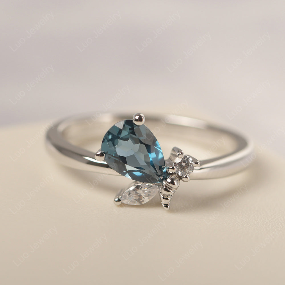 London Blue Topaz Engagement Ring Butterfly Ring - LUO Jewelry