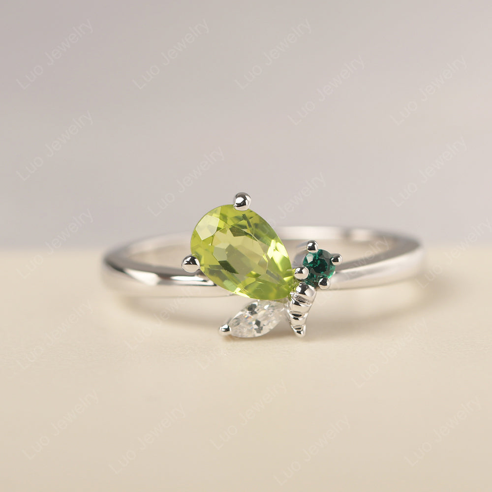 Peridot Engagement Ring Butterfly Ring - LUO Jewelry