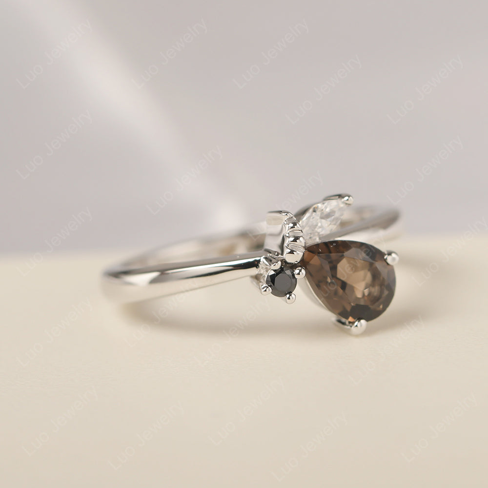 Smoky Quartz  Engagement Ring Butterfly Ring - LUO Jewelry