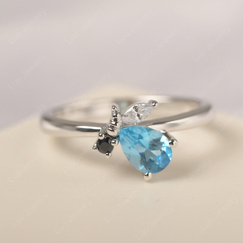 Swiss Blue Topaz Engagement Ring Butterfly Ring - LUO Jewelry