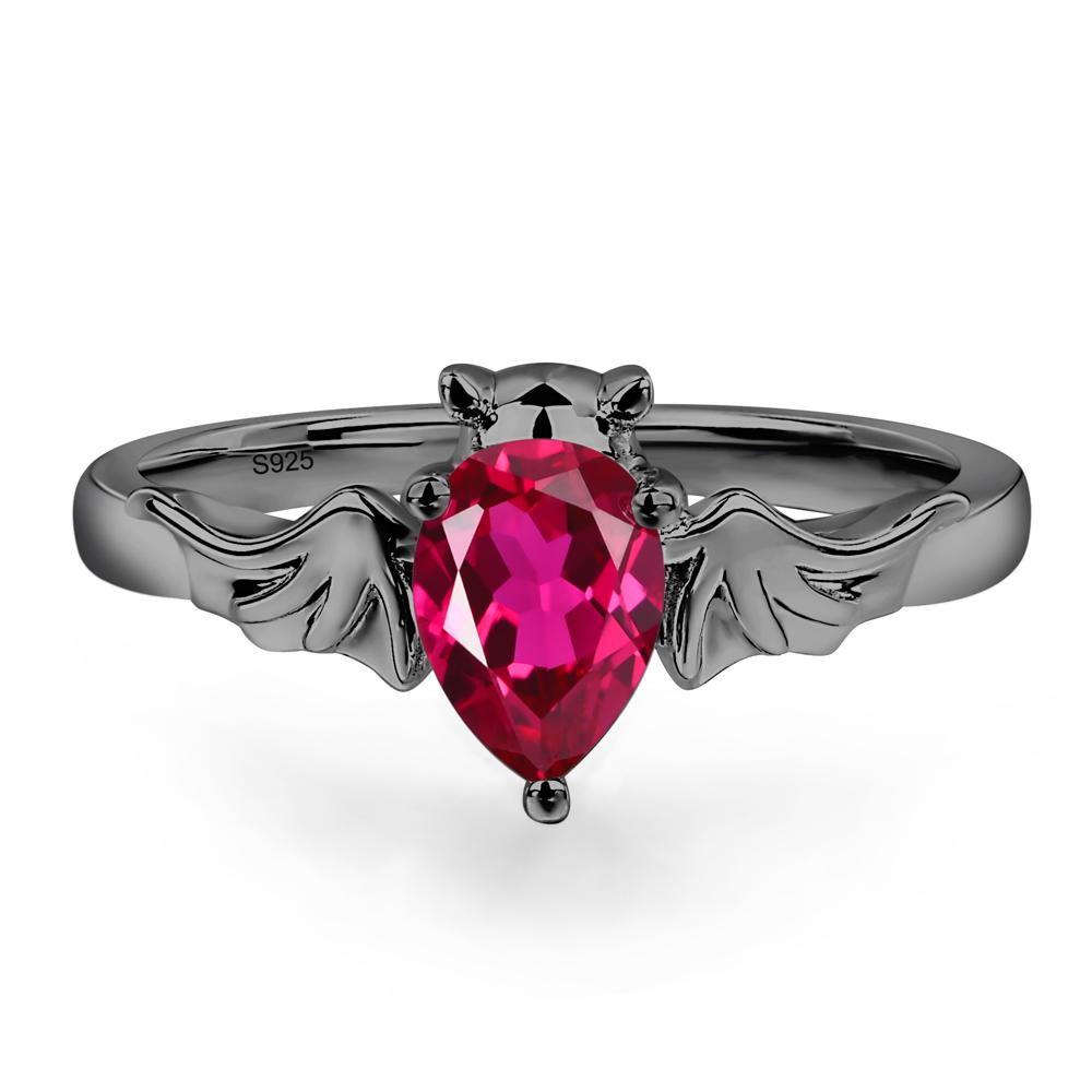 Ruby Bat Engagement Ring - LUO Jewelry #metal_black finish sterling silver