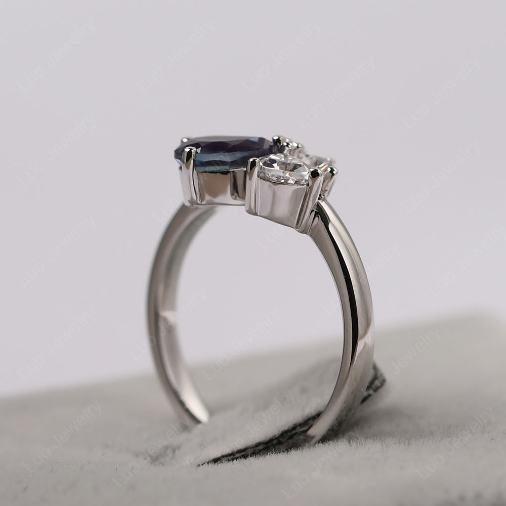 Pear Alexandrite Cluster Engagement Ring - LUO Jewelry