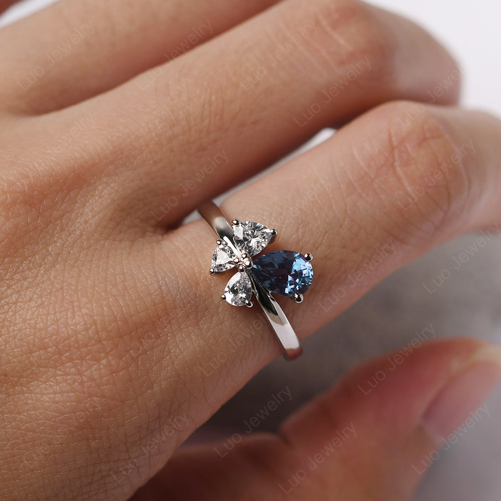 Pear Alexandrite Cluster Engagement Ring - LUO Jewelry