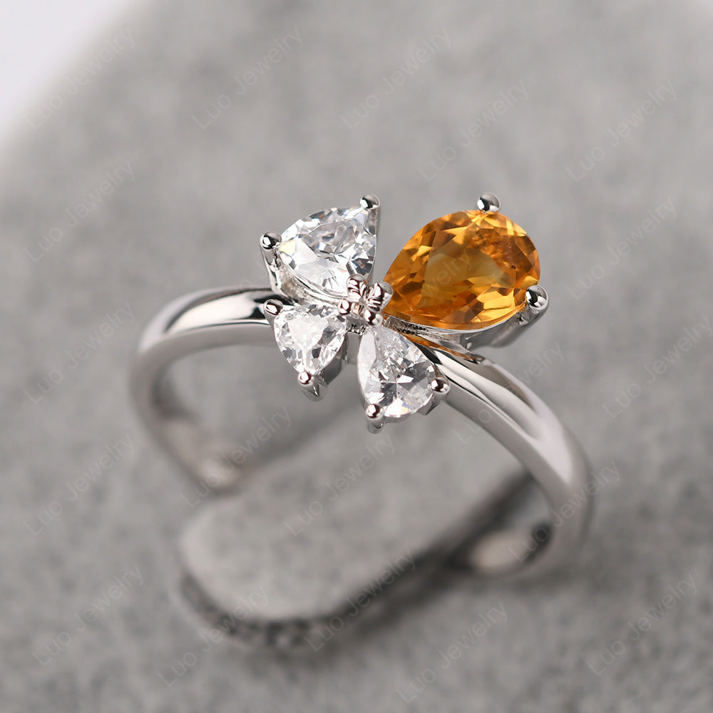 Pear Citrine Cluster Engagement Ring - LUO Jewelry