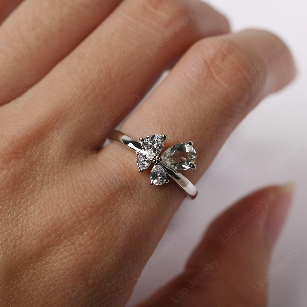 Pear Green Amethyst Cluster Engagement Ring - LUO Jewelry