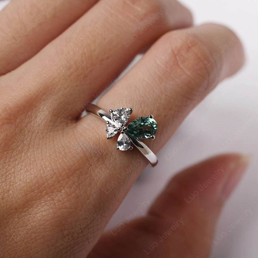 Pear Green Sapphire Cluster Engagement Ring - LUO Jewelry