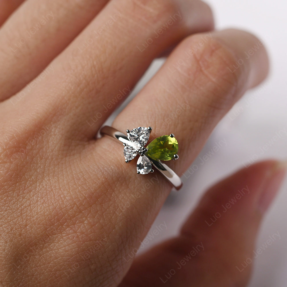Pear Peridot Cluster Engagement Ring - LUO Jewelry