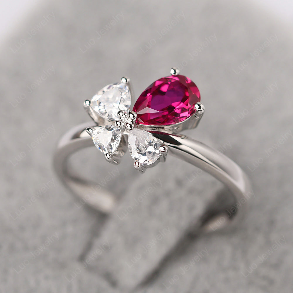 Pear Ruby Cluster Engagement Ring - LUO Jewelry