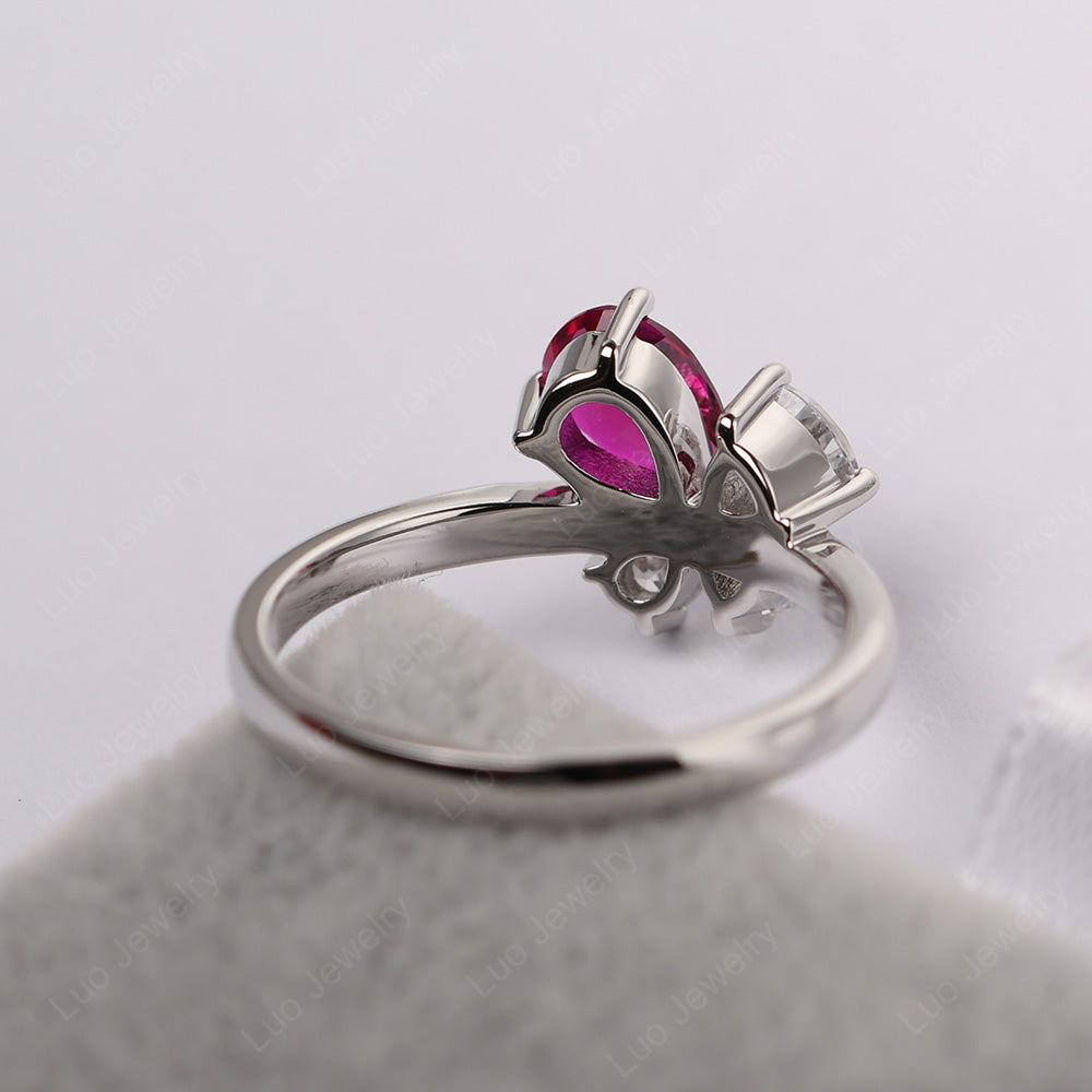 Pear Ruby Cluster Engagement Ring - LUO Jewelry