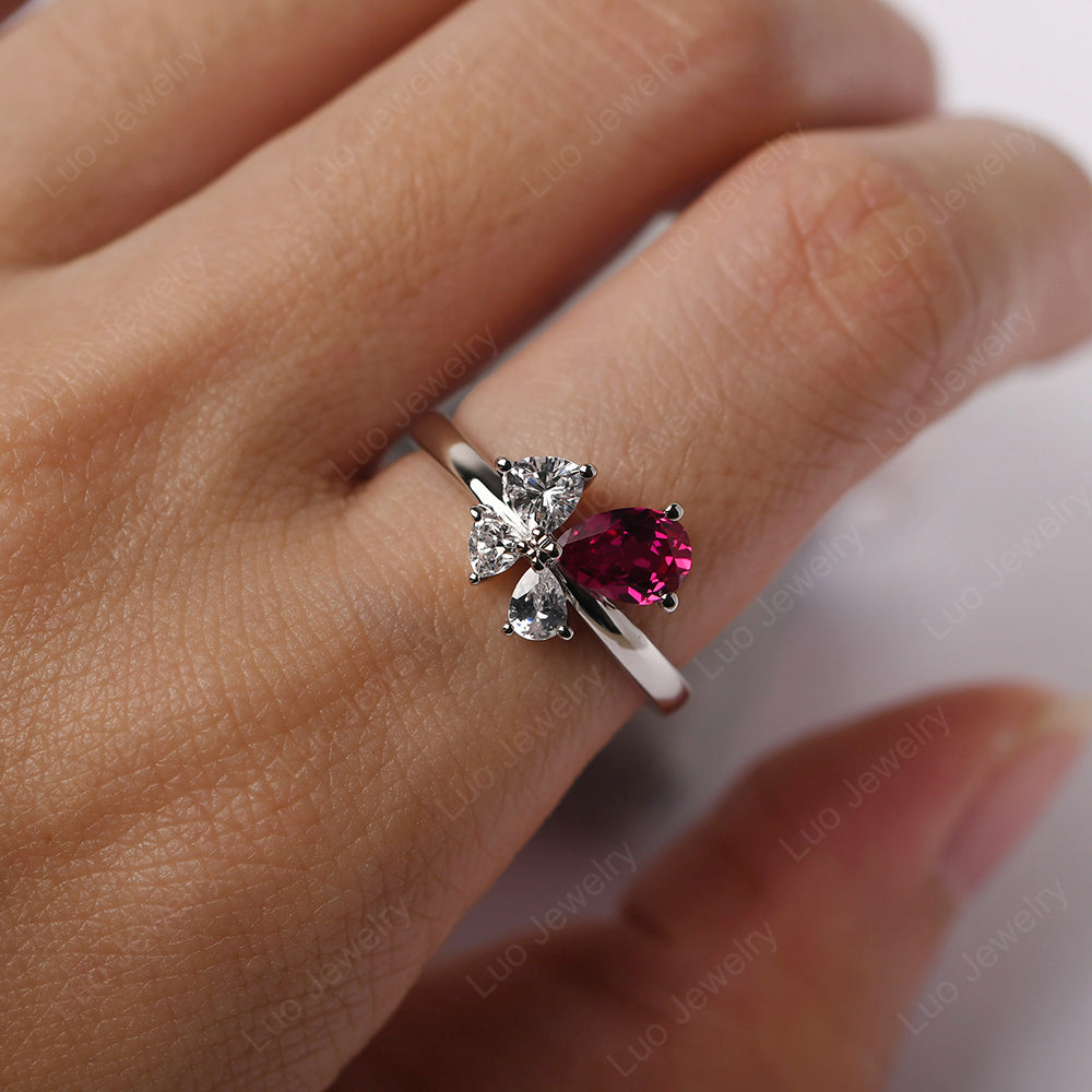 Pear Ruby Cluster Engagement Ring - LUO Jewelry