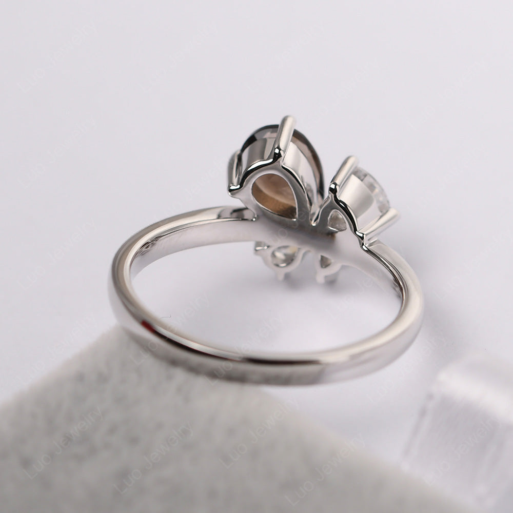 Pear Smoky Quartz Cluster Engagement Ring - LUO Jewelry