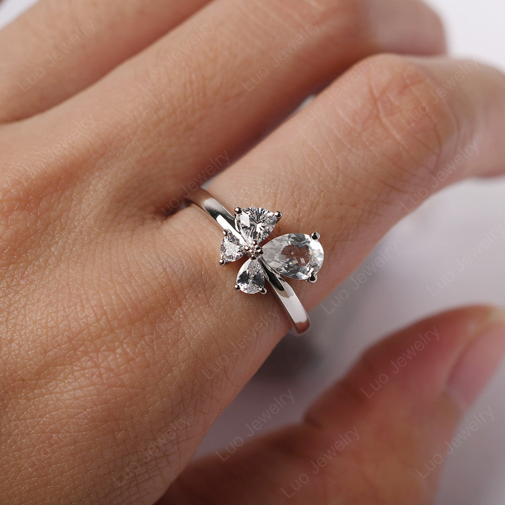 Pear White Topaz Cluster Engagement Ring - LUO Jewelry